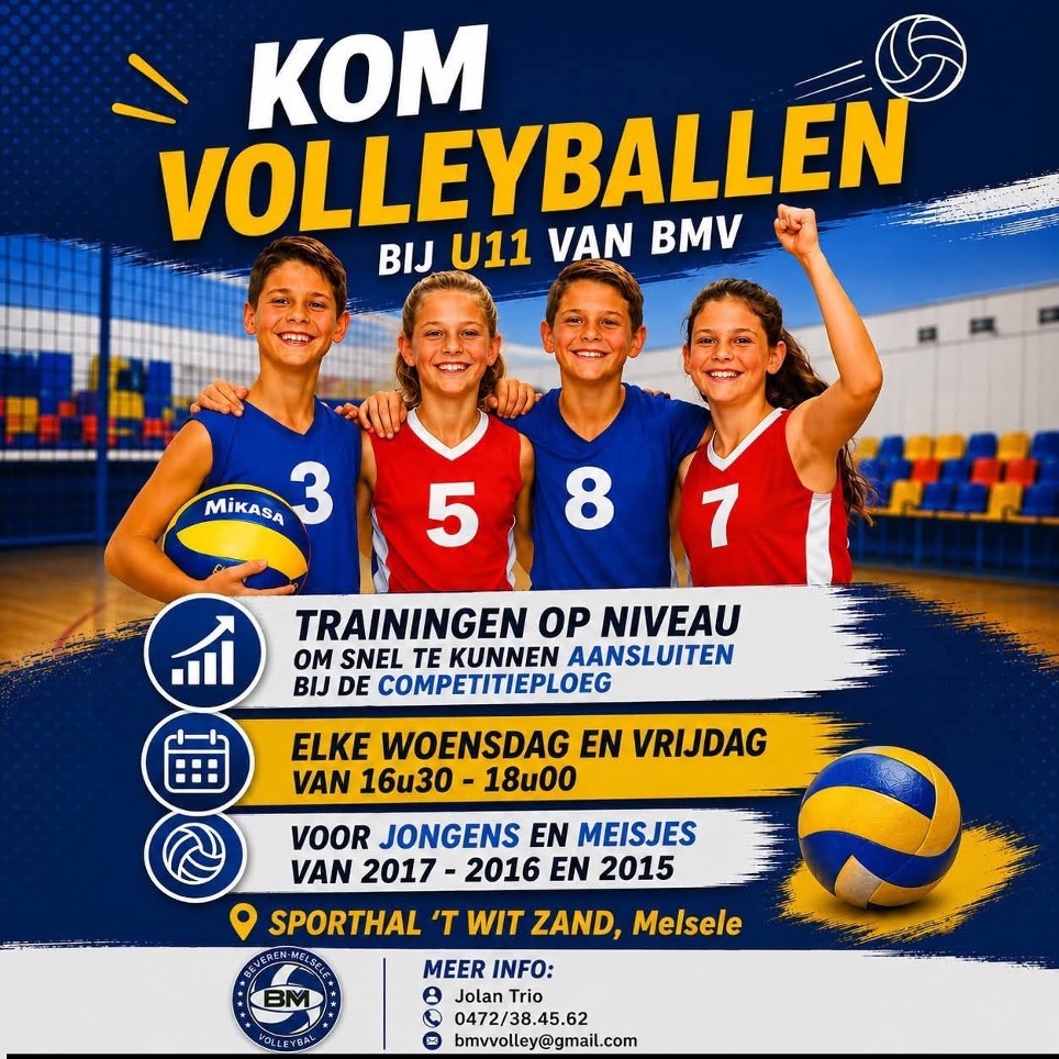 Kom volleyballen bij U11 van BMV